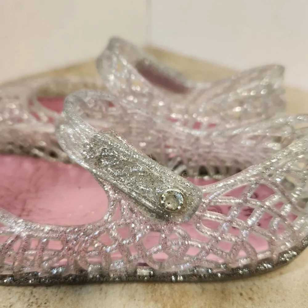 Stepping Stones Girls US 9 Silver Glitter Mary Jane Jelly Sandals Round Toe